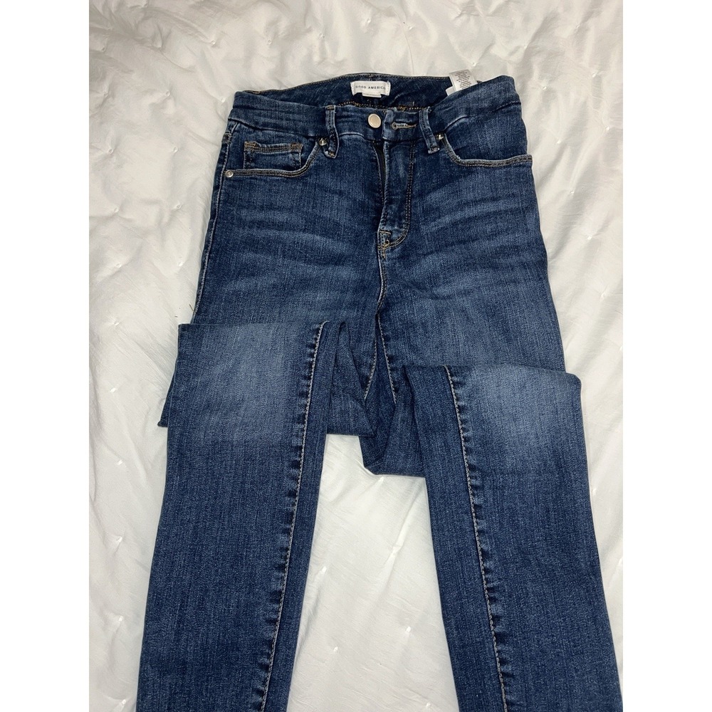 Good American Skinny & Slim Jeans Blue Denim Button Zip Pockets Women